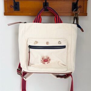 Universal Thread Cream Canvas Tote with Navy and Red-Striped Handles
